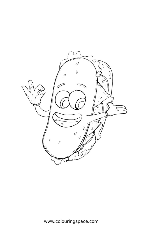 Thumbnail of Happy Sandwich Fast Food Cartoon Character Coloring Sheet